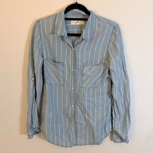 Thread & Supply Blue White Striped Lyocell Button Down Shirt Womens M Coastal